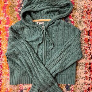 Green American Eagle cabled zip up hoodie